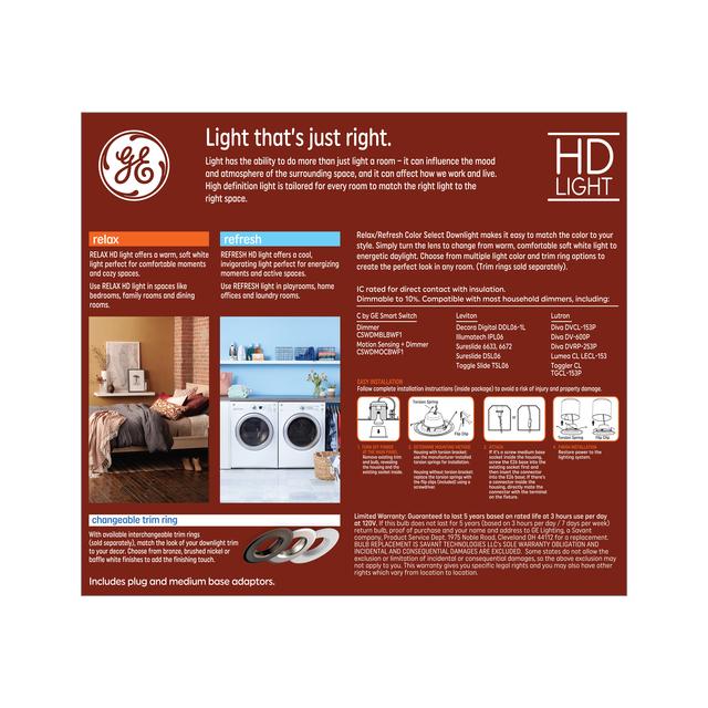 GE Color Select Downlight LED Light, Relax/Reveal Color, 65W Replacement, Recessed Can Fixture (1 Pack)