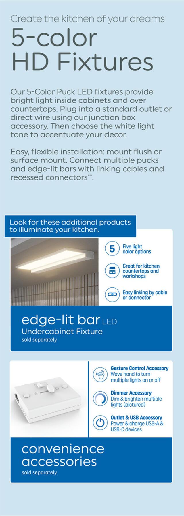 GE Undercabinet LED Puck Lights, 5 Color Selection, 3-in, 3-Pack