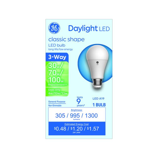 GE Basic LED 100 Watt Replacement, Daylight, A19 3-Way Bulb (1 Pack)