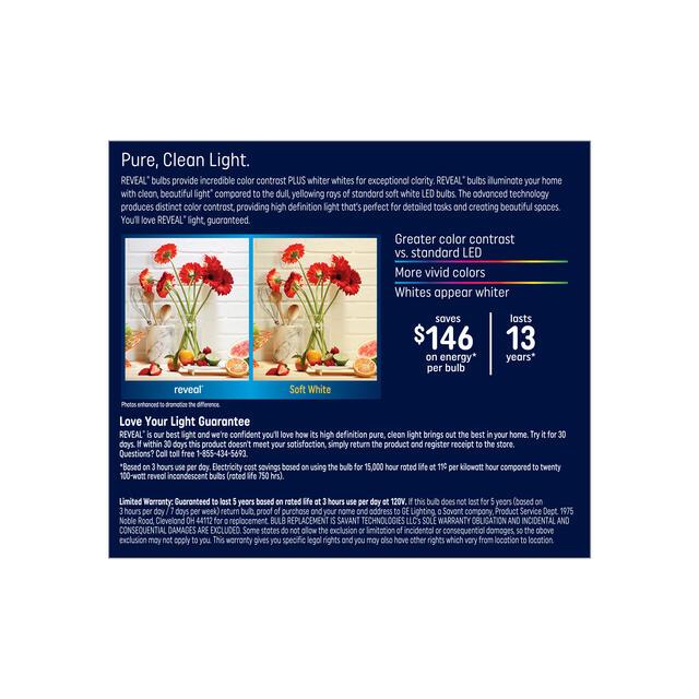 GE Reveal HD+ LED 100 Watt Replacement, Reveal, A19 General Purpose Bulbs (2 Pack)