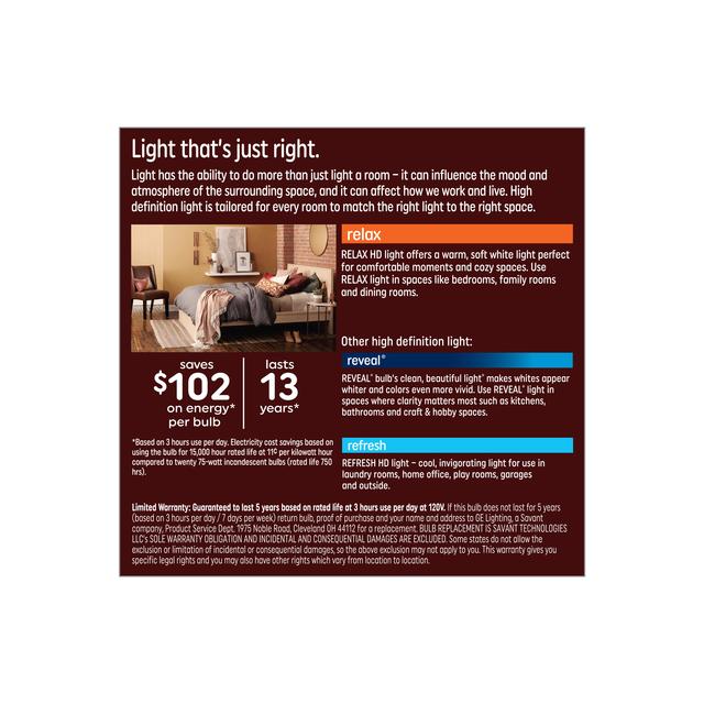 GE Relax HD LED 75 Watt Replacement, Soft White, A19+ General Purpose Bulbs (2 Pack)