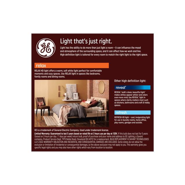 GE Relax HD LED 60 Watt Replacement, Soft White, A19 General Purpose Bulbs (2 Pack)