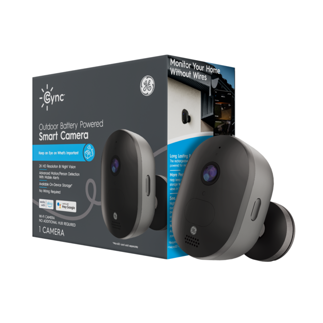 GE Cync Outdoor Smart Camera, Security Camera with HD Resolution + Night Vision, Battery Powered Camera, Works with Alexa and Google Home