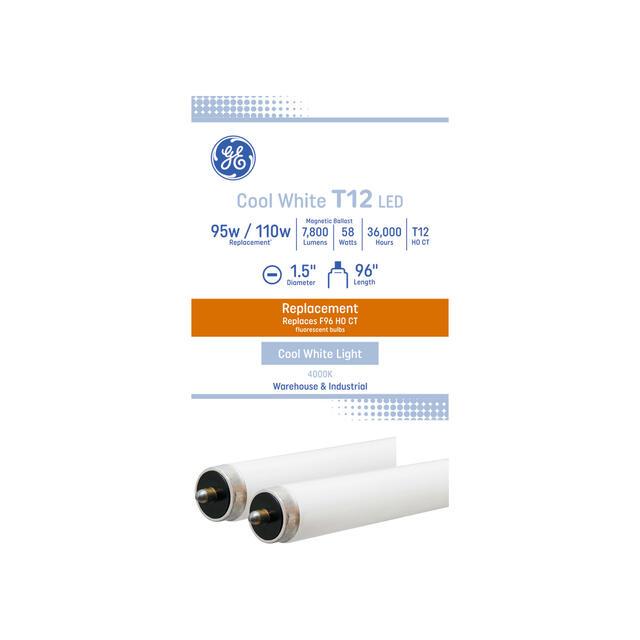 GE LED Replacement Cool White 58 Watt 93.82 Inches T12 R17d Base LED Tube 2 Pack