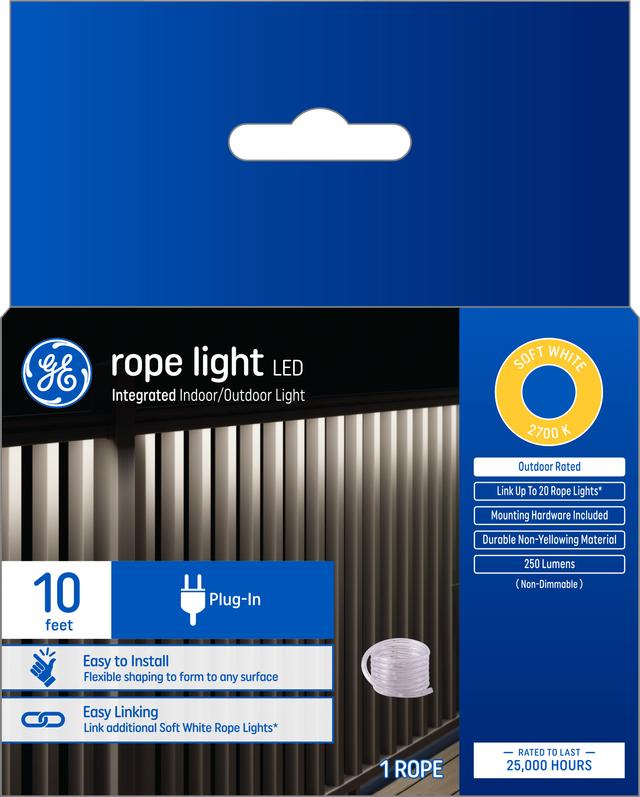GE Rope Light Soft White 6W LED Outdoor Rated 10ft Plug-In Light Fixture