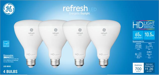 GE Refresh HD 65 Remplacement de watt LED, lumière du jour, BR30 ampoules de projecteur d’intérieur ( 4 pack)