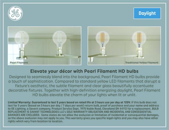 GE Pearl Filament HD LED 60 Watt Replacement, Daylight, G25 Deco