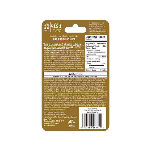 GE Classic LED 60 Watt Replacement, Warm White, PAR16 Indoor Floodlight Bulb (1 Pack)