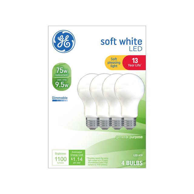 GE Classic LED 75 Watt Replacement, Soft White, A19 General Purpose Bulbs (4 Pack)