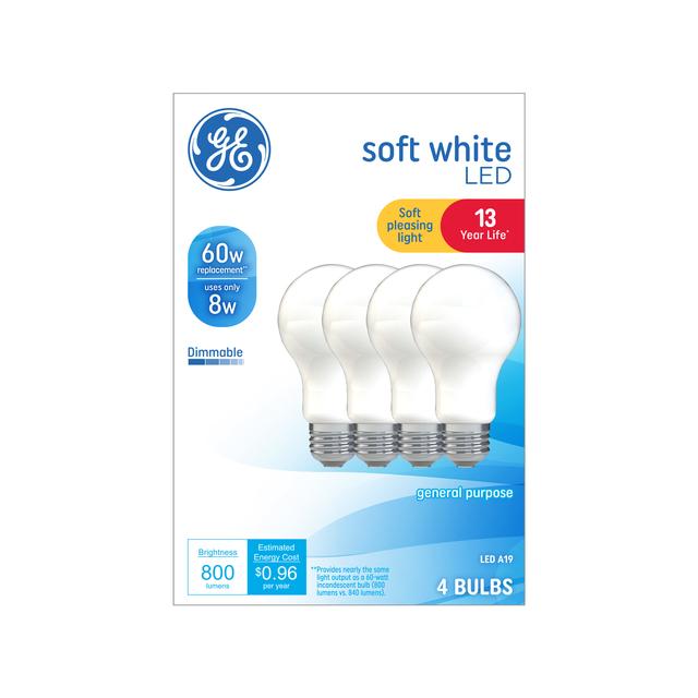 GE Classic LED 60 Watt Replacement, Soft White, A19 General Purpose Bulbs (4 Pack)
