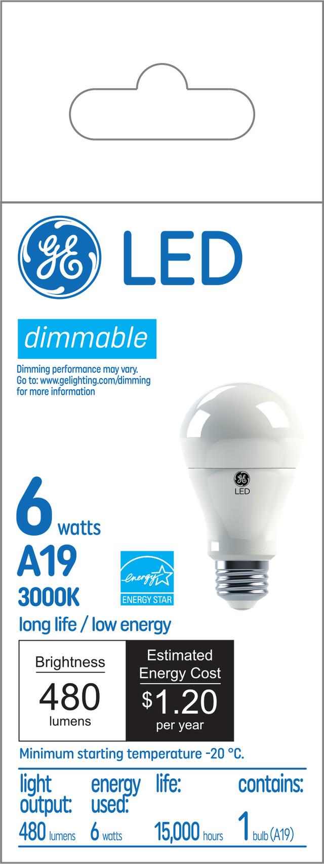 GE Classic LED 6 Watt Replacement, Warm White, A19 General Purpose Bulb (1 Pack)
