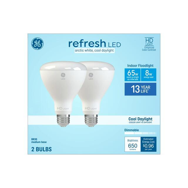 GE Refresh HD R30 LED Light Bulbs, Indoor Floodlight Bulbs, 65 Watt Replacement, Cool Daylight (2 Pack)