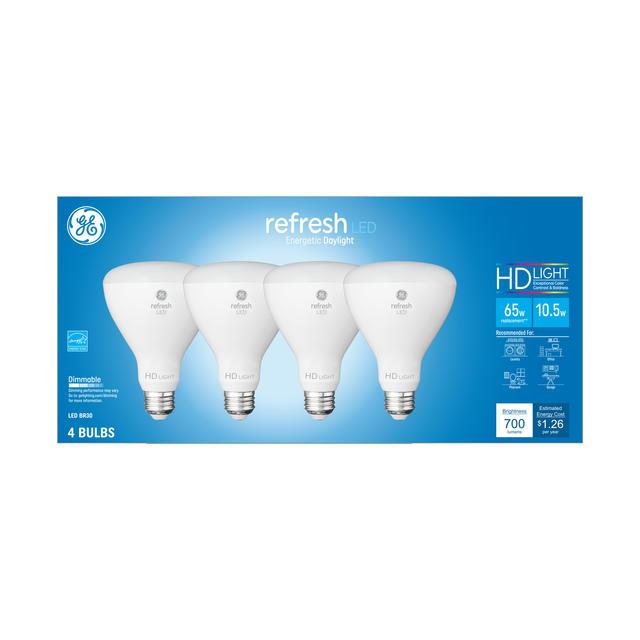 GE Refresh HD LED 65 Watt Replacement, Daylight, BR30 Indoor Floodlight Bulbs (4 Pack)