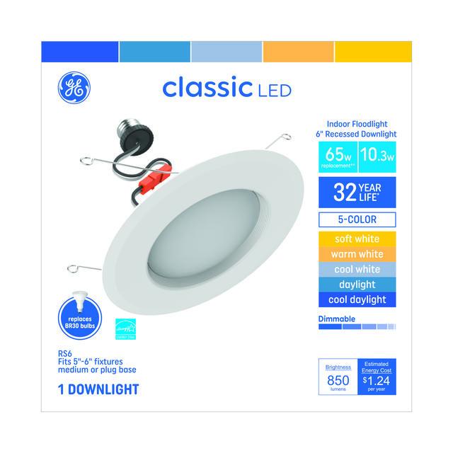 Remplacement de 65 watts par LED GE Color Select, ampoule encastrée pour éclairage en bas (1 paquet) RS48 (RS6)