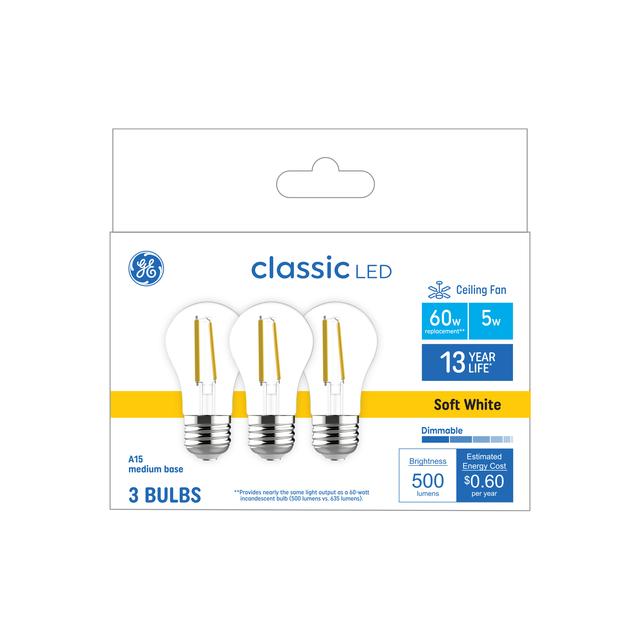 GE Classic LED 60 Watt Replacement, Soft White, A15 Ceiling Fan Bulbs (3 Pack)