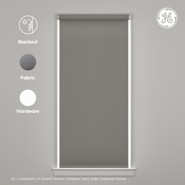 GE Smart Shade, Motorized Window Blind with Matter & Remote Control, Easy Install, White Hardware, Blackout Grey Fabric, Quiet Operation, 34” Width, Adjustable Length, 1 Shade