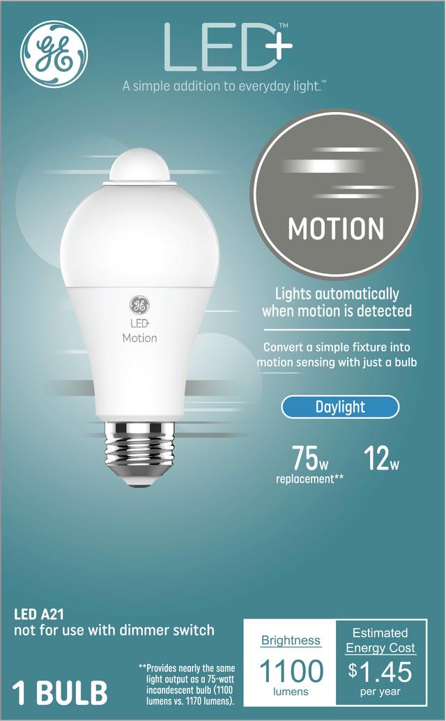 GE LED+ Motion Lamp LED Light Bulbs,General Purpose, A21 Bulb, 12 Watts (1  Pack)