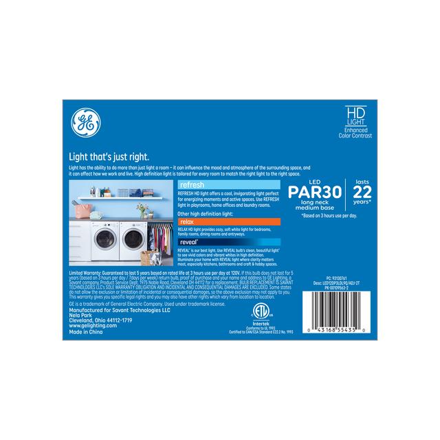 GE Refresh HD LED 75 Watt Replacement, Daylight, PAR30L Indoor Floodlight Bulbs (2 Pack)