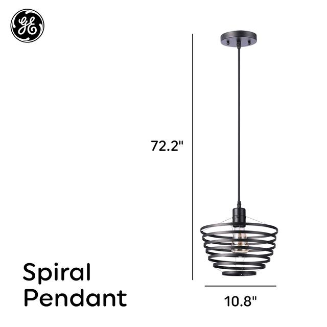 GE Industrial Inverted Spiral Pendant Light Fixture, Matte Black, 72inches