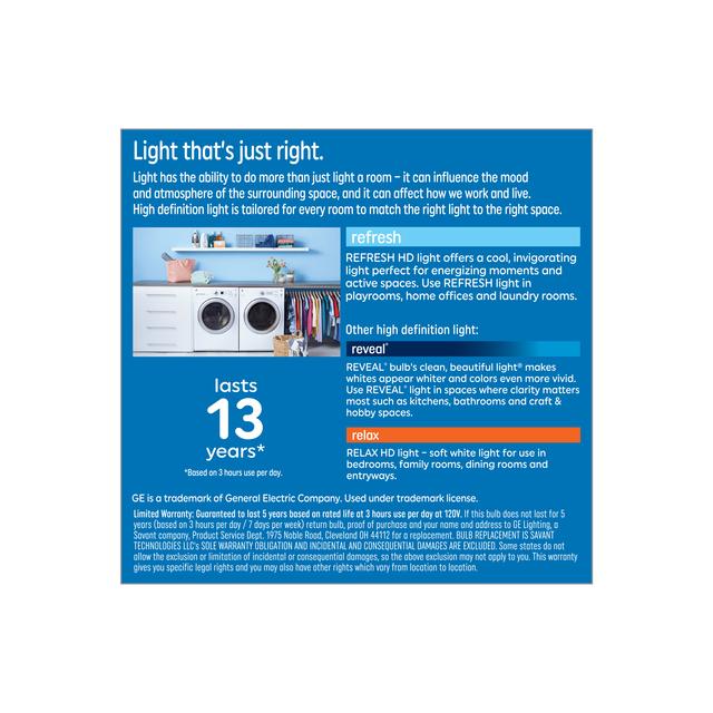 GE Refresh HD LED 75 Watt Replacement, Daylight, A19+ General Purpose Bulbs (2 Pack)