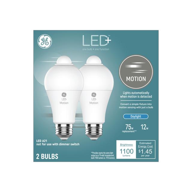 GE LED+ Motion Sensor LED Light Bulb, A21 Security Light Bulb, Daylight