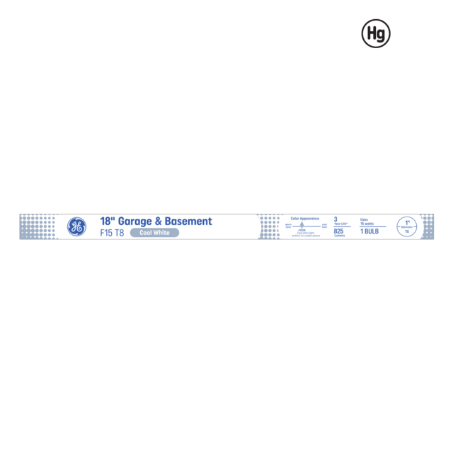 GE Cool White 15 Watt 17.72 Inch T8 G13 Base Fluorescent Tube 1 Pack