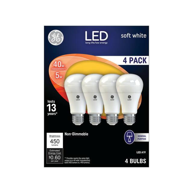 GE Classic LED 40 Watt Replacement, Soft White, A19 General Purpose Bulbs (4 Pack)