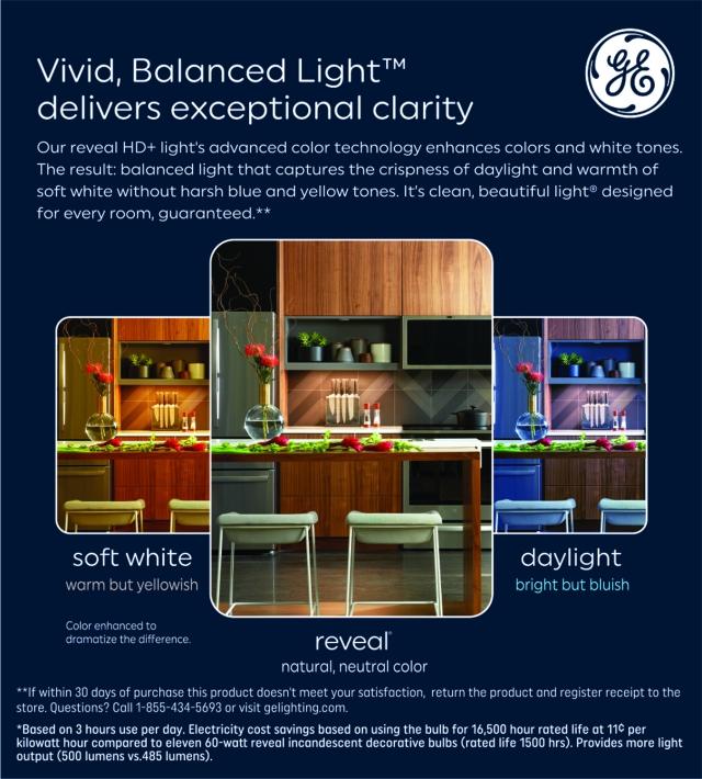 GE Reveal HD+ LED 60 Watt Replacement, Reveal, B11 Ceiling Fan Bulbs (3 Pack)