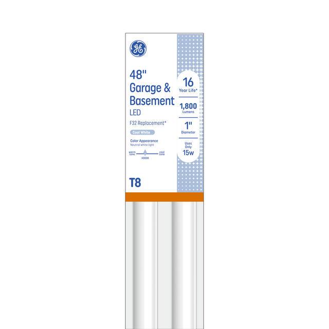 GE LED Replacement Cool White 15 Watt 47.78 Inches T8 G13 Base LED Tube 2 Pack