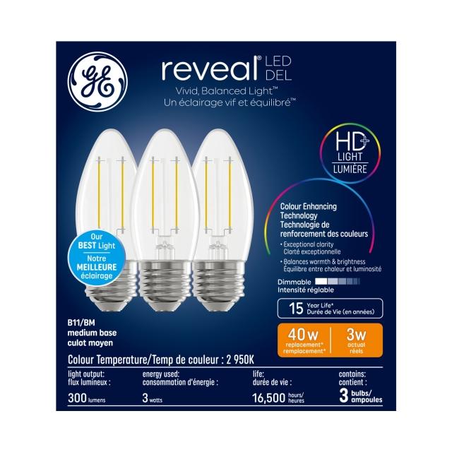Reveal LED Clear 40W B11 (3-Pack) (FR)