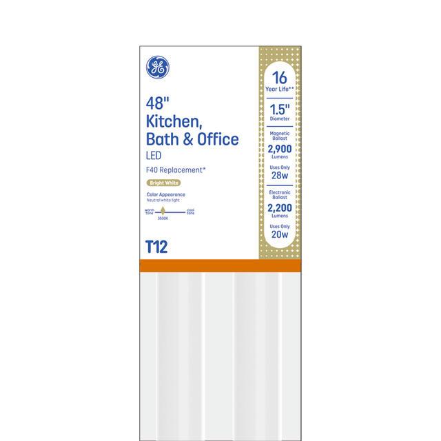 GE LED Replacement Bright White 28 Watt 47.74 Inches T12 G13 Base LED Tube 2 Pack