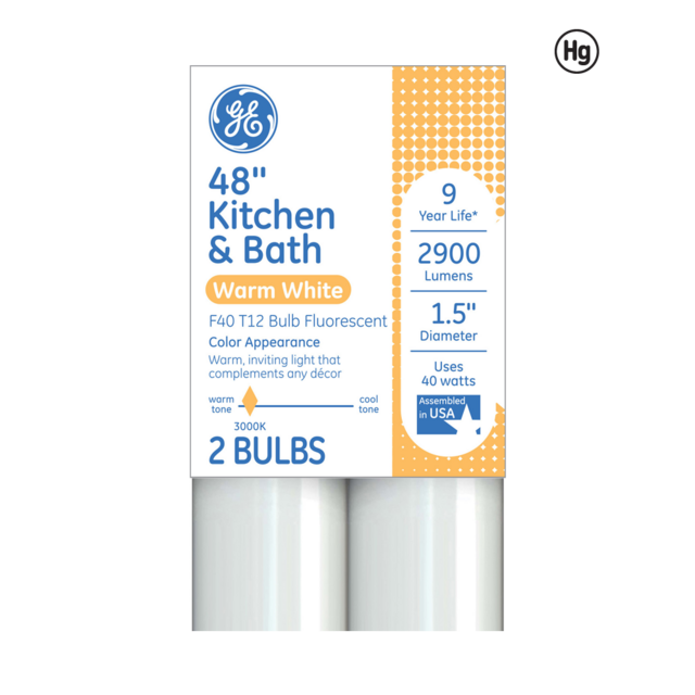 GE Warm White 40 Watt 48 Inch T12 G13 Base Fluorescent Tube 2 Pack