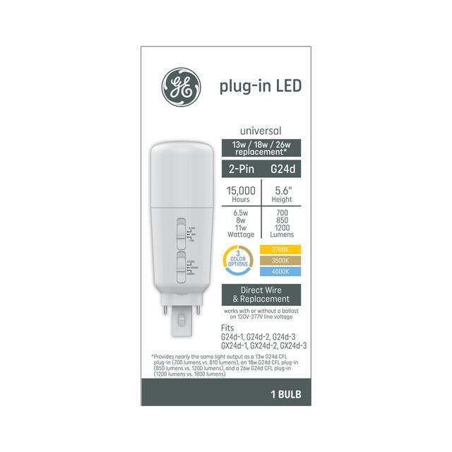 GE Plug-in LED Light Bulb, 13W/18W/26W replacement, 2-Pin G24d Base, Color Select (1 Pack)