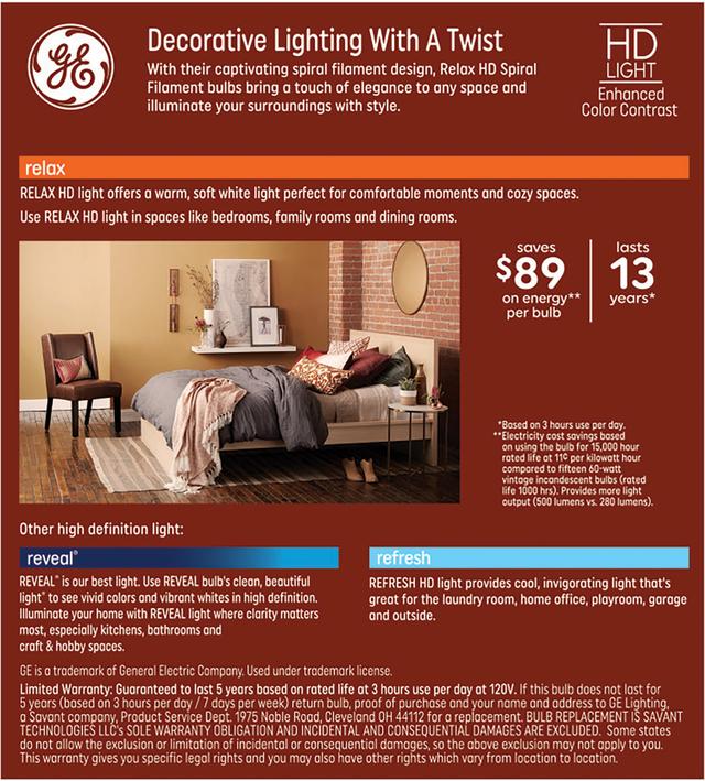 GE Relax HD LED 60 Watt Replacement, Soft White, ST19 Edison Bulbs (2 Pack)