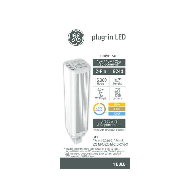 GE Plug-In LED Light Bulb, 13W/18W/26W Replacement, 2-Pin G24d Base, Color Select (1 Pack)