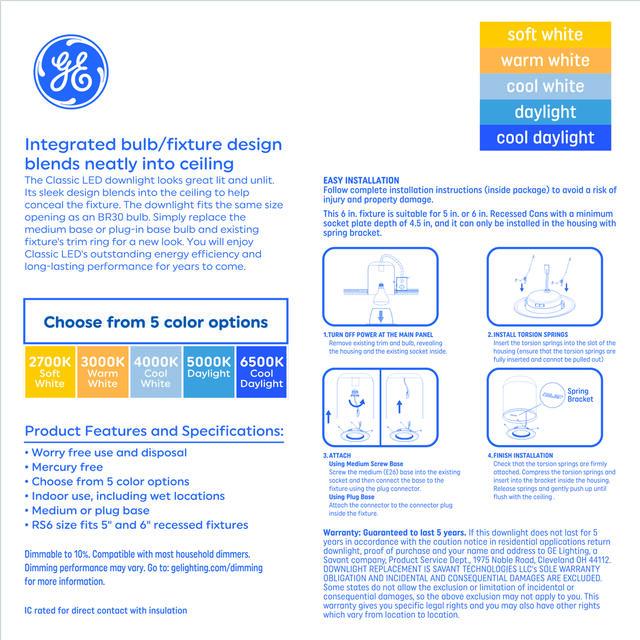 GE Color Select LED 65 Watt Replacement, RS48 (RS6) Recessed Downlight Bulb (1 Pack)