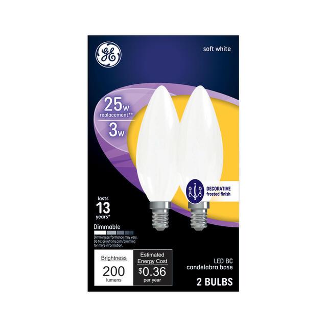 GE Classic LED 25 Watt Replacement, Soft White, B11 Deco - Candle Bulbs (2 Pack)