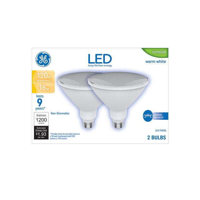 GE Basic LED 120 Watt Replacement, Bright White, PAR38 Outdoor Floodlight Bulbs (2 Pack)