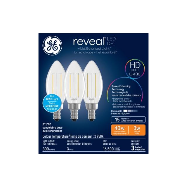 Reveal LED Clear 40W B11 Candelabra (3-Pack) (FR)
