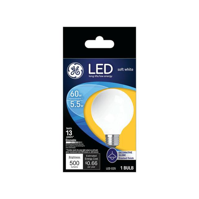 GE LED Light Bulb, 60 Watt Replacement, Soft White, G25 Vanity - Globe Bulbs (1 Pack)
