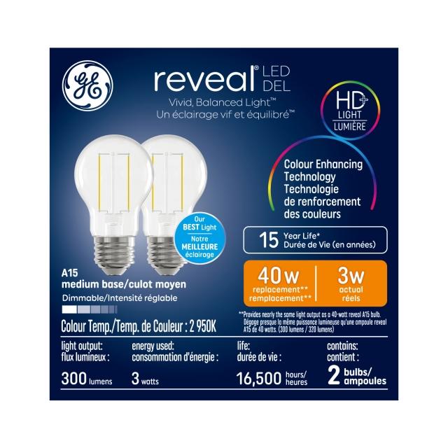 Reveal LED Clear 40W A15 (2-Pack) (FR)