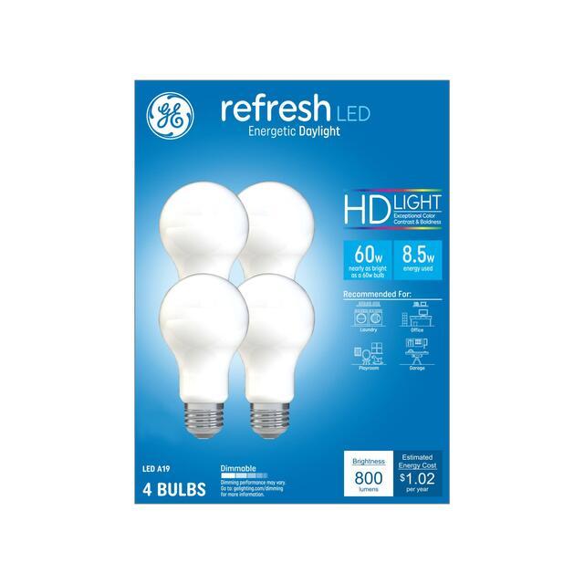 GE Refresh HD LED 60 Watt Replacement, Daylight, A19 General Purpose Bulbs (4 Pack)