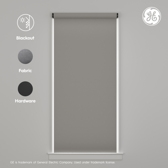 GE Smart Shade, Motorized Window Blind with Matter & Remote Control, Easy Install, Black Hardware, Blackout Grey Fabric, Quiet Operation, 32” Width, Adjustable Length, 1 Shade