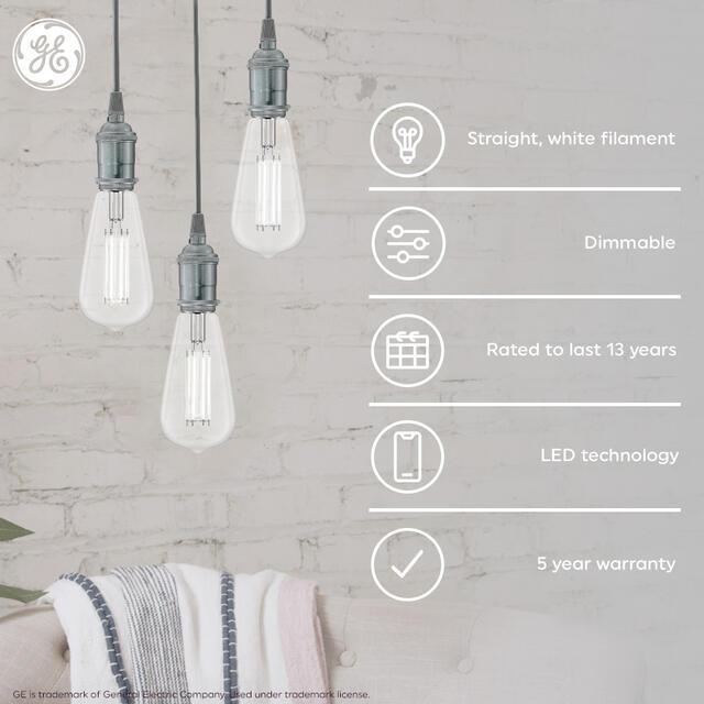 GE Pearl Filament ST19 LED Light Bulbs, Edison Style Bulb, 60 Watt Replacement, Daylight (2 Pack)