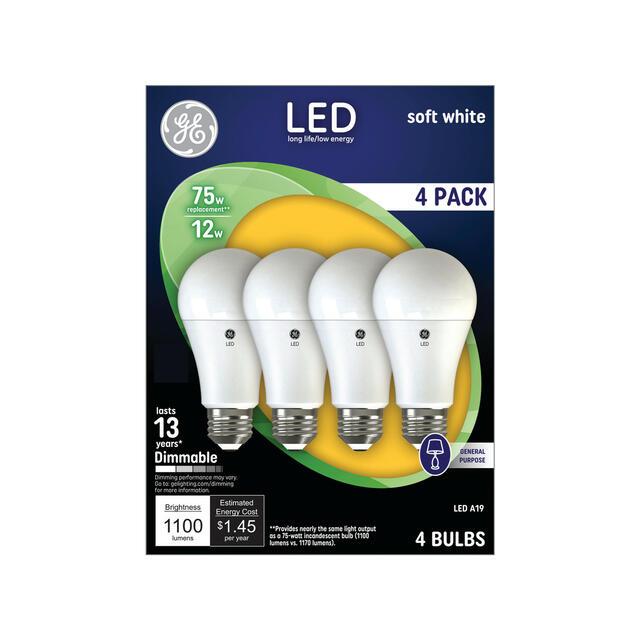 GE Classic LED 75 Watt Replacement, Soft White, A19+ General Purpose Bulbs (4 Pack)
