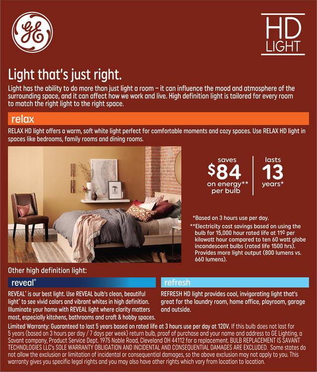 GE Relax HD LED 60 Watt Replacement, Soft White, T18 Deco - Tubular Bulbs (2 Pack)