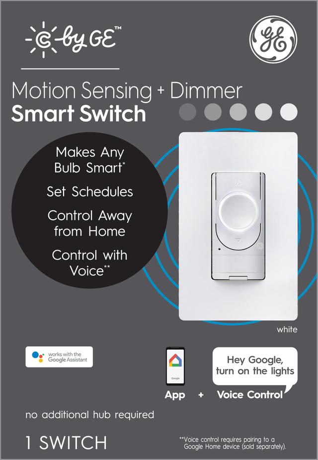 GE Lighting CYNC Smart Dimmer Light Switch + Motion Sensor, Neutral Wire Required, Bluetooth and 2.4 GHz Wi-Fi 4-Wire Switch, Works with Alexa and Google Home ,White
