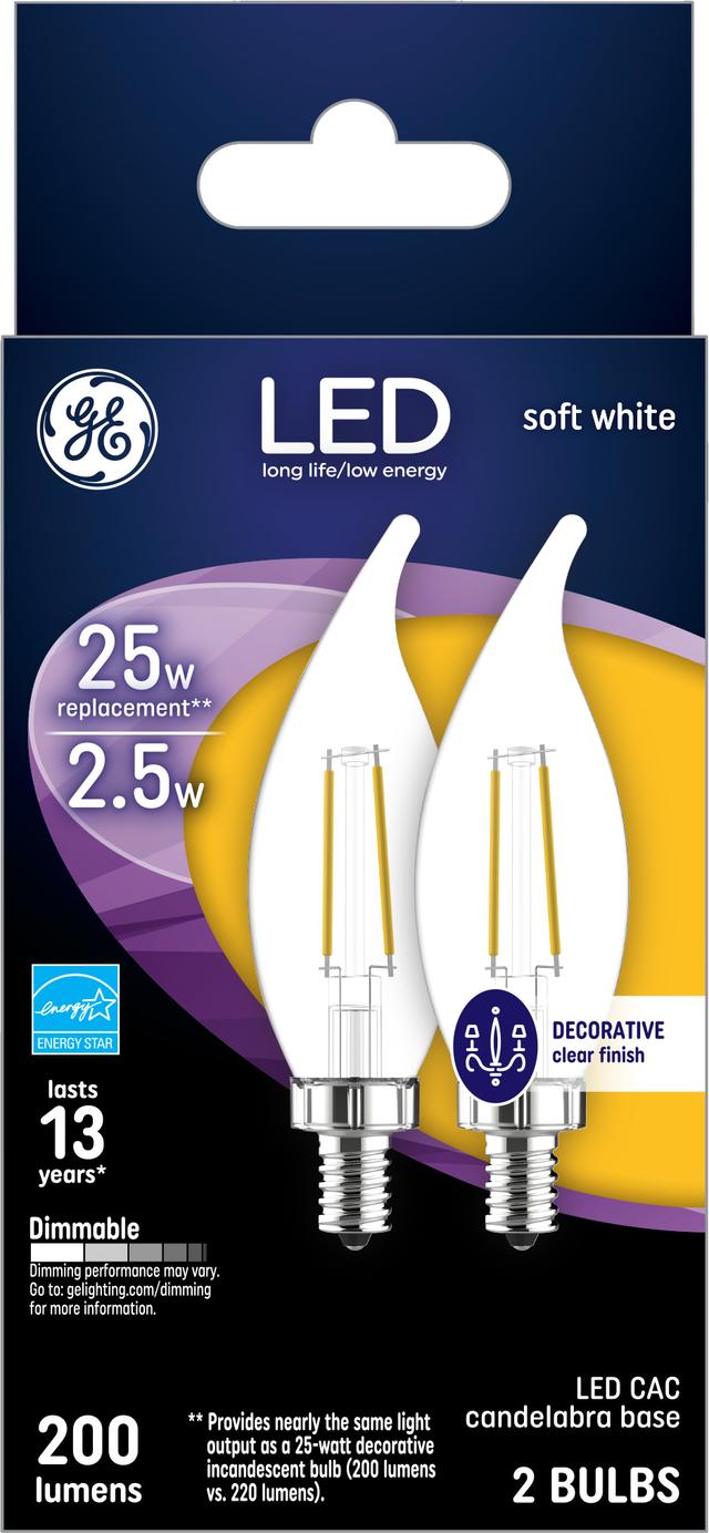 GE Classic 25 LED Watt de remplacement, blanc doux, CA  11 déc. o - Ampoules à bougie ( 2 Pack)