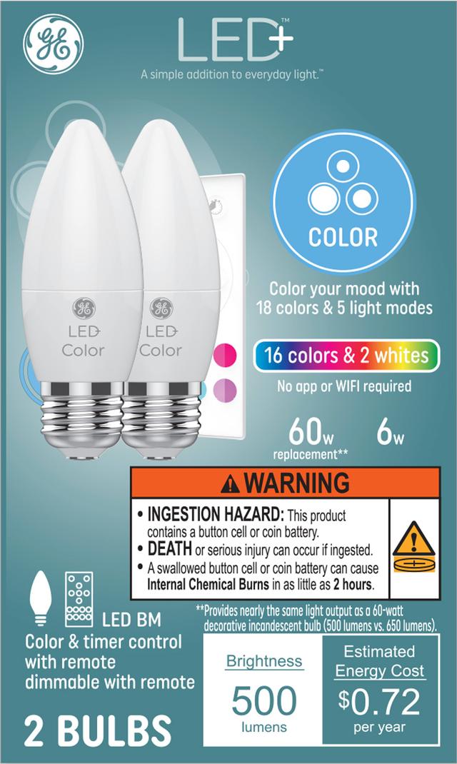 GE LED+ 60 Ampoules décoratives à pointe émoussée à pointe émoussée à LED de remplacement à changement BM de (8-Pack) couleur W