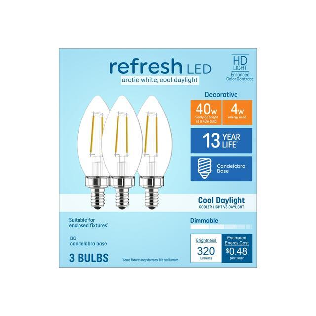 GE Refresh HD B11 LED Light Bulbs, Decorative Candle Bulbs, 40 Watt Replacement Cool Daylight (3 Pack)